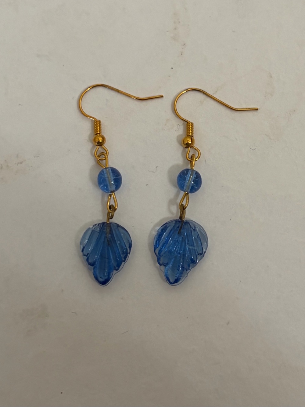 Blue Glass Leaf Earrings - Picture 3 of 7
